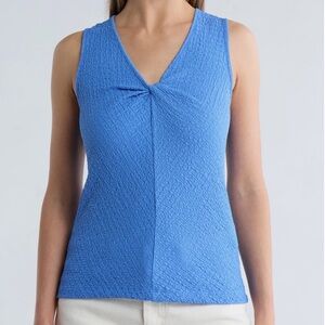 DKNY Blue Sleeveless Textured Twist V-Neck Tank Top